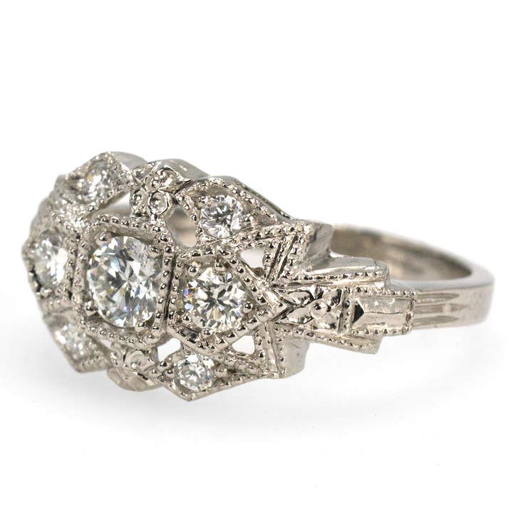 Art Deco Style Diamond Zig-Zag Engagement Ring in Platinum or Gold