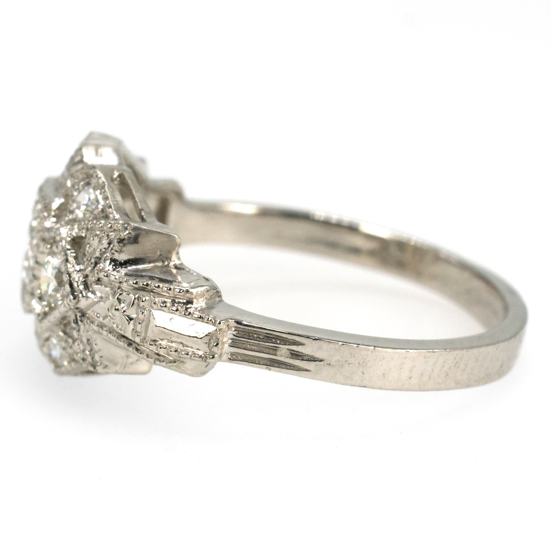 Art Deco Style Diamond Zig-Zag Engagement Ring in Platinum or Gold