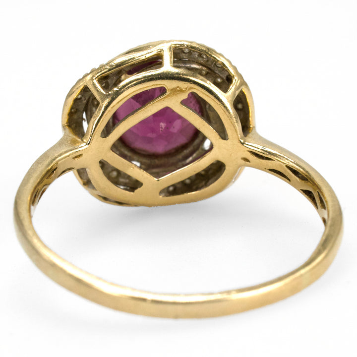 Purplish Red Rhodolite Garnet Ring with Diamond Spiral Surround