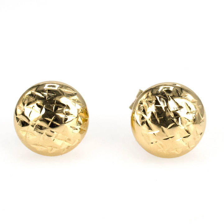 14K Italian Gold Carved Bead Stud Earrings