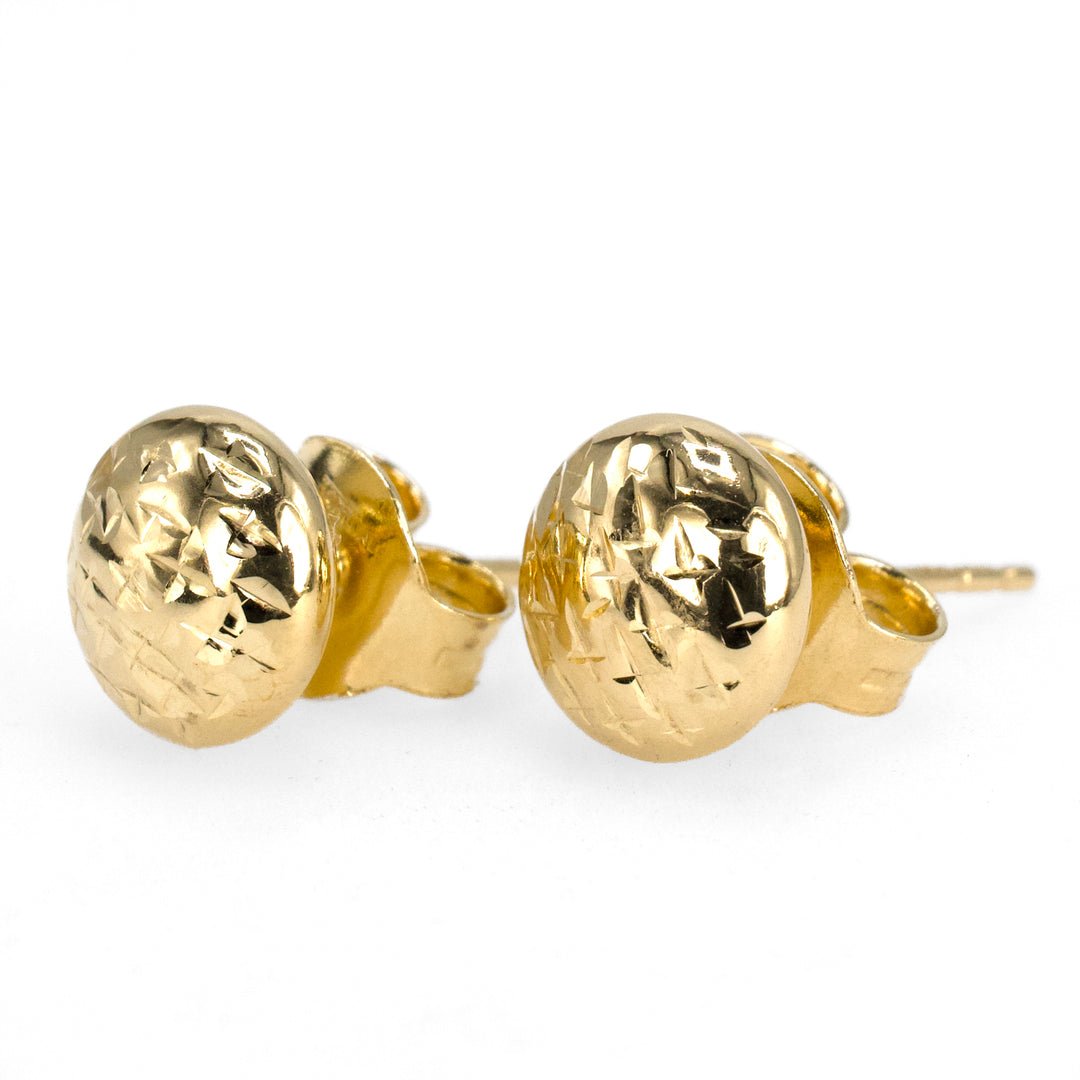 14K Italian Gold Carved Bead Stud Earrings