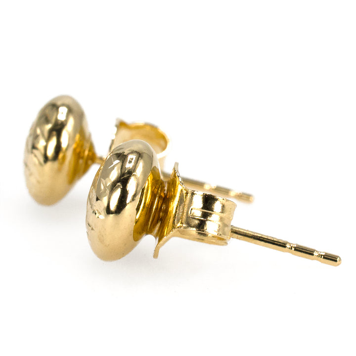 14K Italian Gold Carved Bead Stud Earrings