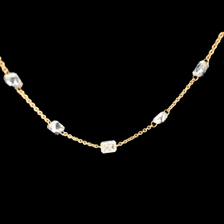 18K Yellow Gold and Drilled Cushion Cut Diamond Necklace