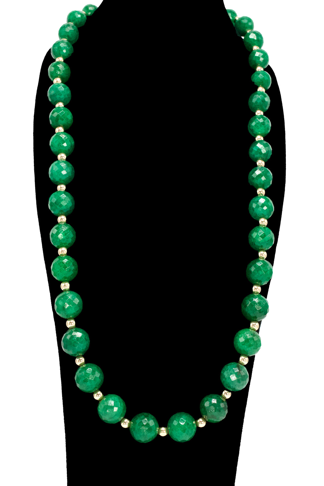 Estate 210 Carat Emerald Bead Necklace in 14K Yellow Gold