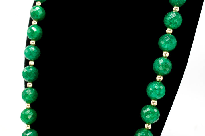 Estate 210 Carat Emerald Bead Necklace in 14K Yellow Gold