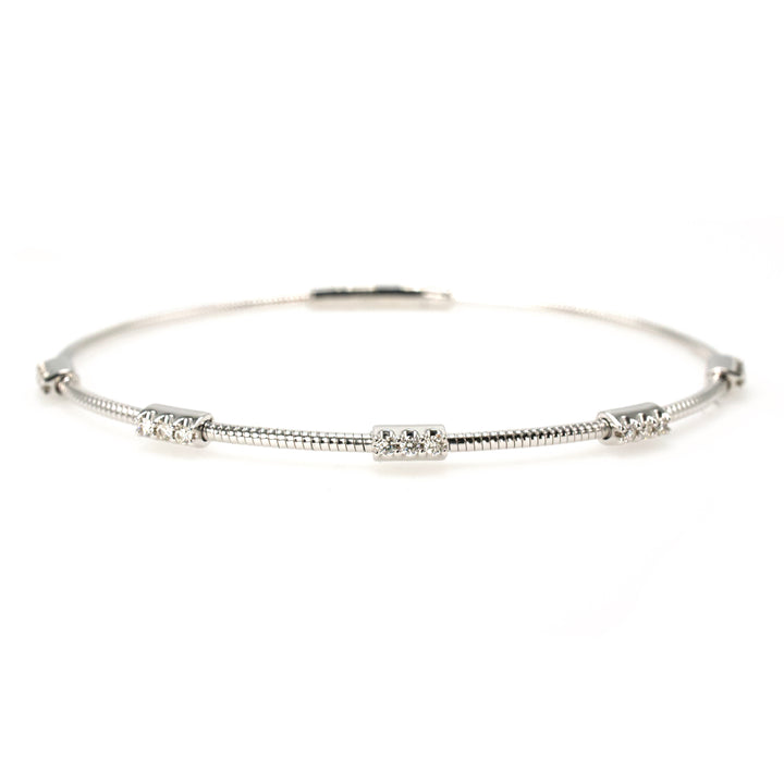 14K White Gold Diamond Station Flexible Bangle