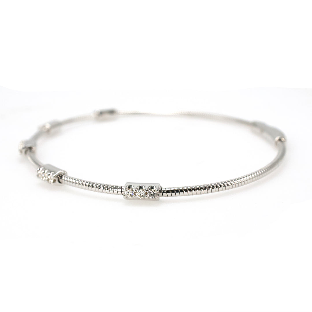 14K White Gold Diamond Station Flexible Bangle