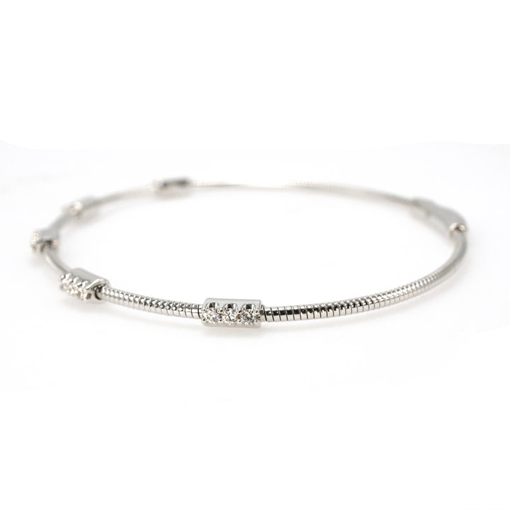 14K White Gold Diamond Station Flexible Bangle