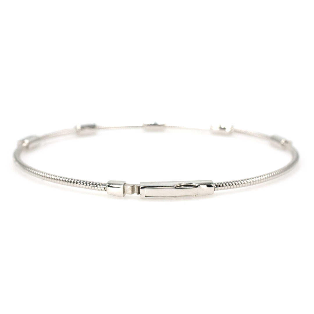 14K White Gold Diamond Station Flexible Bangle