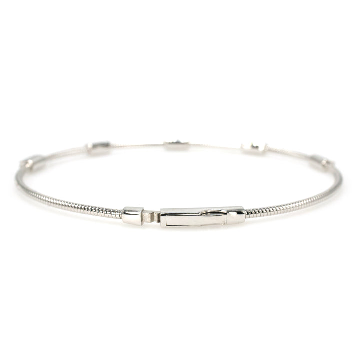 14K White Gold Diamond Station Flexible Bangle