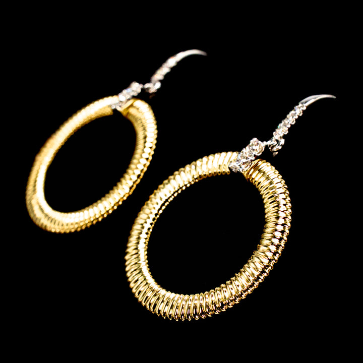 14K Yellow Gold and Diamond Drop Hoop Earrings