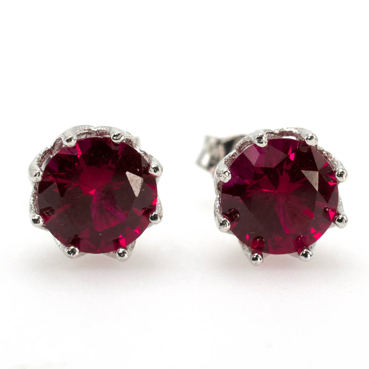 Sterling Silver Lab Sapphire or Ruby Stud Earrings