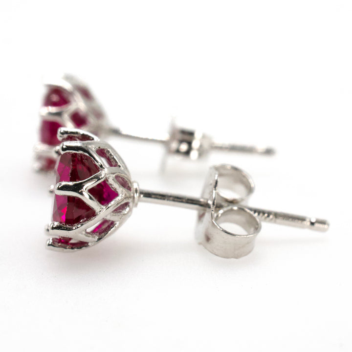 Sterling Silver Lab Sapphire or Ruby Stud Earrings