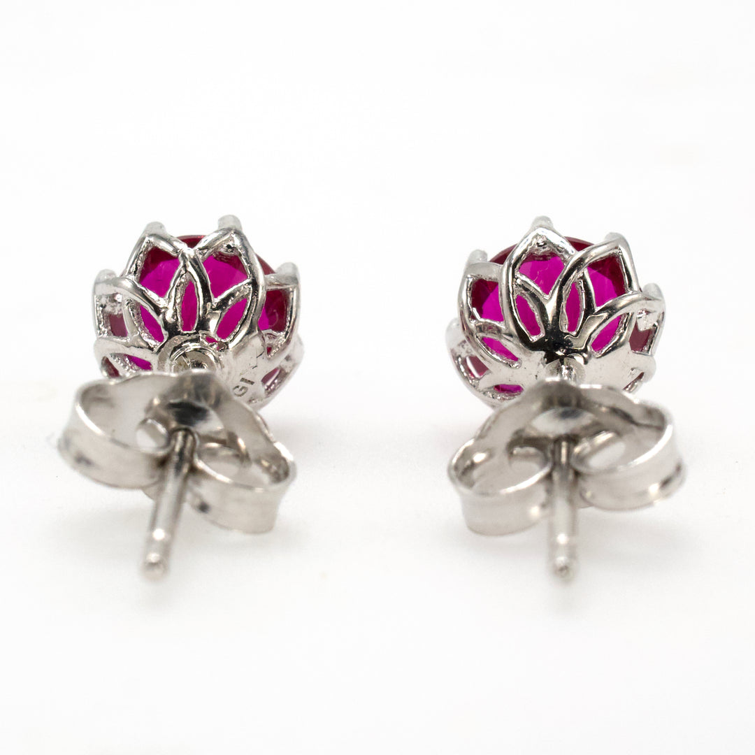 Sterling Silver Lab Sapphire or Ruby Stud Earrings