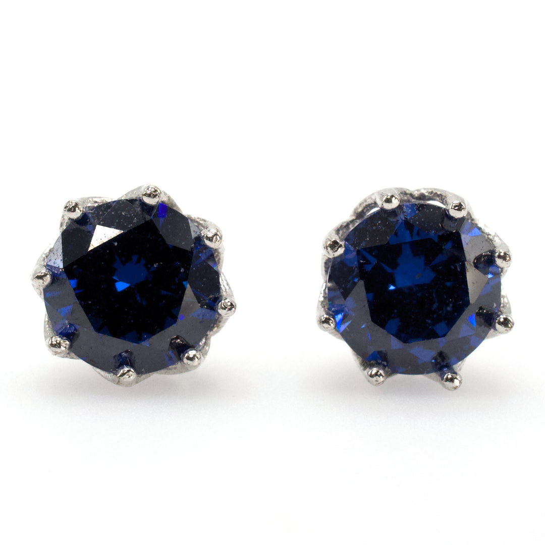 Sterling Silver Lab Sapphire or Ruby Stud Earrings