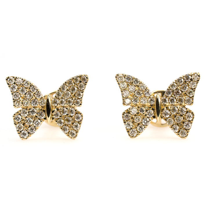 14K Yellow Gold and Diamond Butterfly Stud Earrings