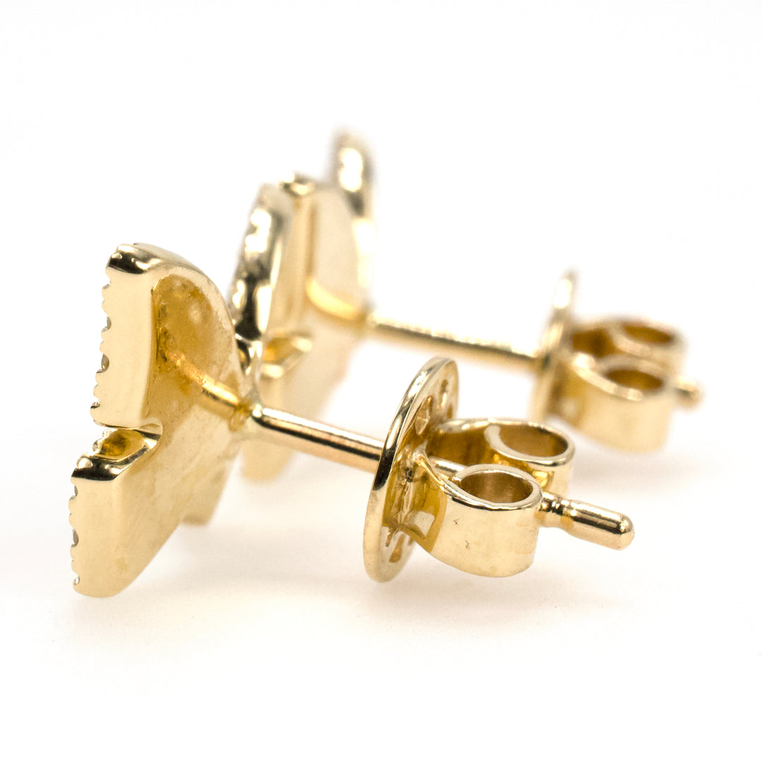14K Yellow Gold and Diamond Butterfly Stud Earrings