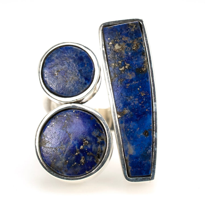 Mexican Designed Sterling Silver and Lapis Lazuli Oversized Geometric Ring