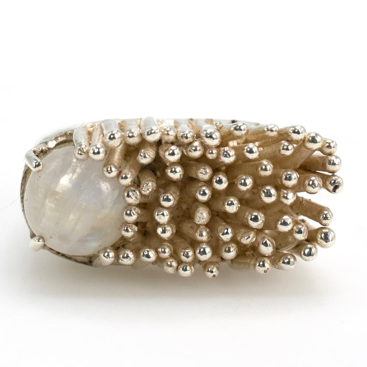 Nature Inspired Organic Sterling Silver and Moonstone Ring from Taxco (TeGo)