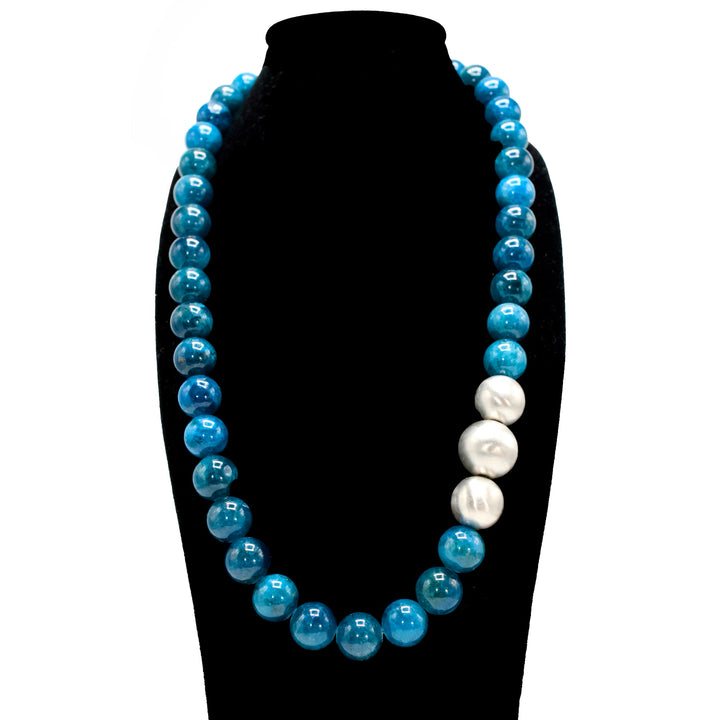 Blue Apatite and Sterling Silver Beaded Necklace