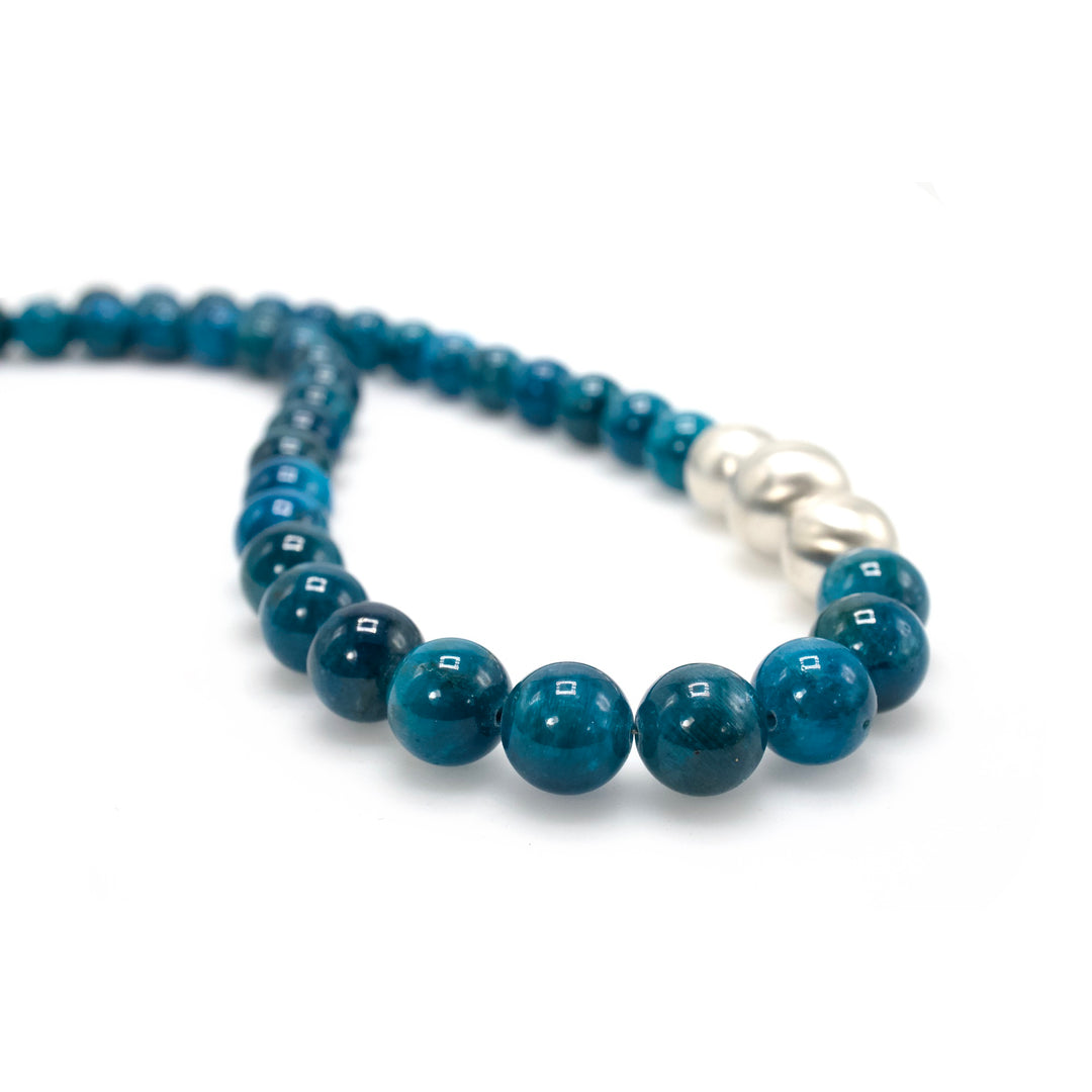 Blue Apatite and Sterling Silver Beaded Necklace