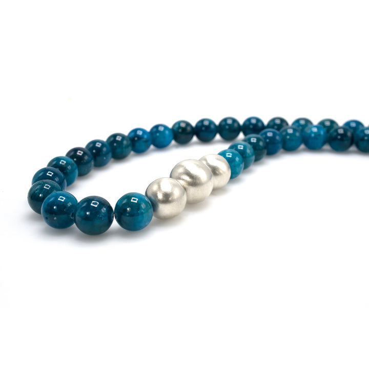 Blue Apatite and Sterling Silver Beaded Necklace