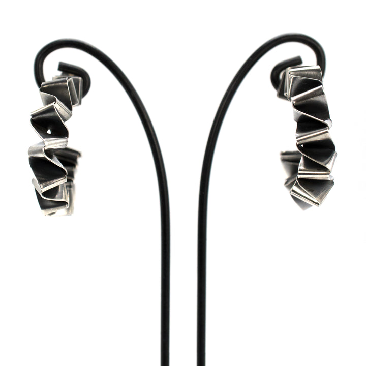 Taxco Sterling Silver Accordion/Spring Style Hoop Earrings