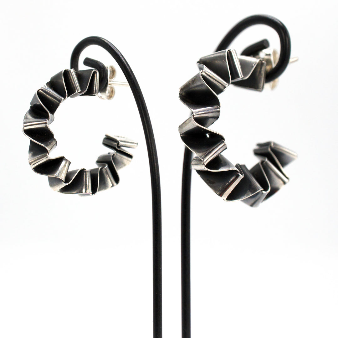 Taxco Sterling Silver Accordion/Spring Style Hoop Earrings
