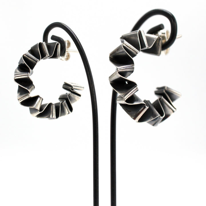 Taxco Sterling Silver Accordion/Spring Style Hoop Earrings