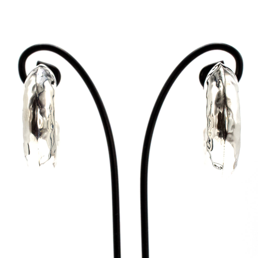 Thick Hammered Puffy Sterling Silver Hoop Earrings