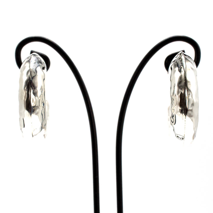 Thick Hammered Puffy Sterling Silver Hoop Earrings