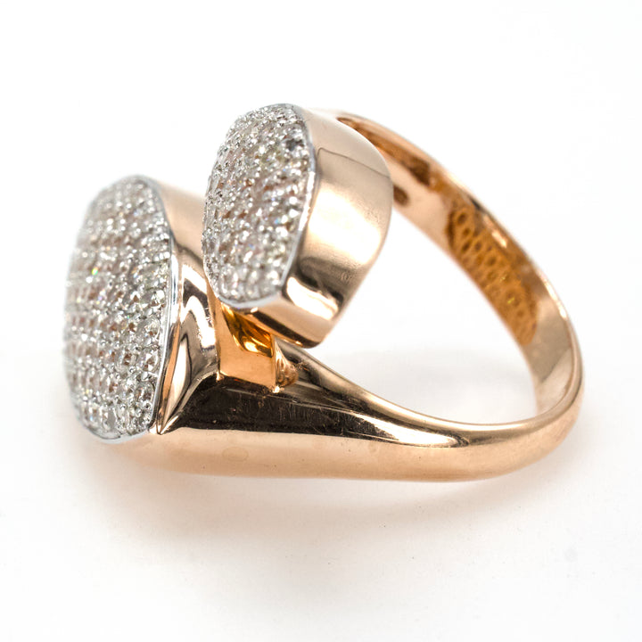 Italian Rose Gold Oversized Double Marquise Shaped Pavé Diamond Bypass Ring