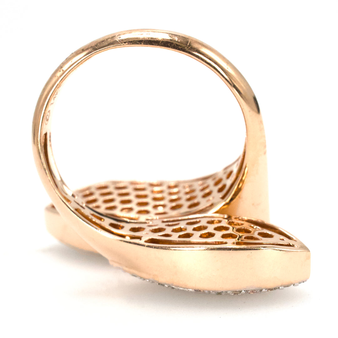 Italian Rose Gold Oversized Double Marquise Shaped Pavé Diamond Bypass Ring