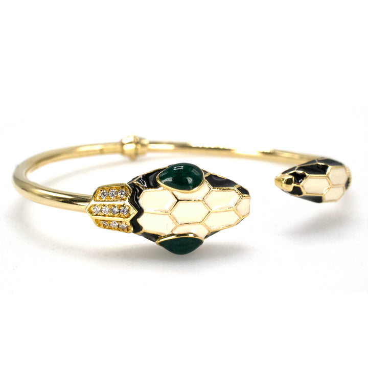 Italian 14K Yellow Gold, Enamel, and Diamond Hinged Snake Bangle