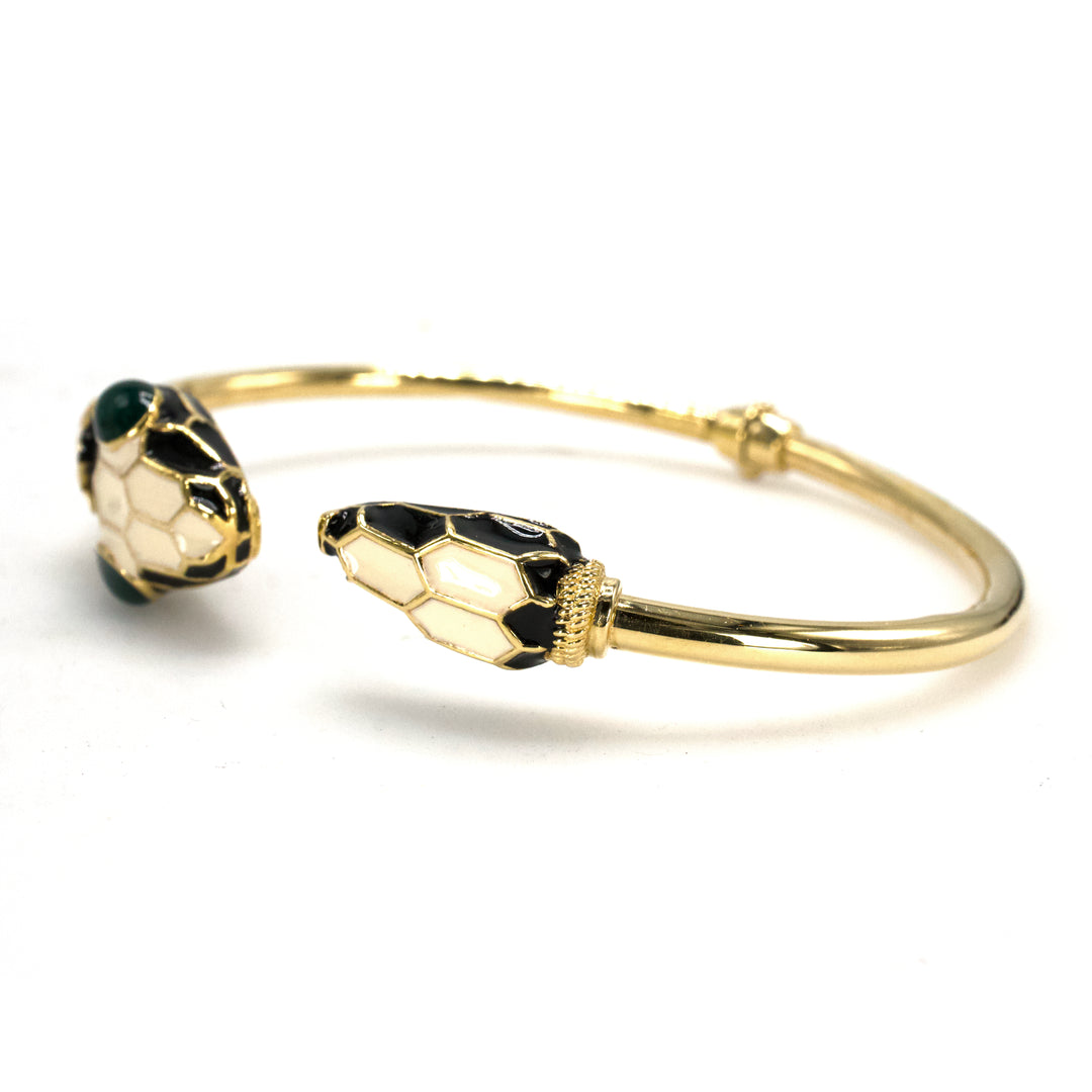 Italian 14K Yellow Gold, Enamel, and Diamond Hinged Snake Bangle