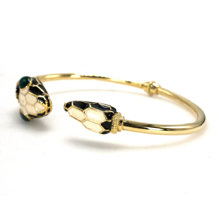Italian 14K Yellow Gold, Enamel, and Diamond Hinged Snake Bangle
