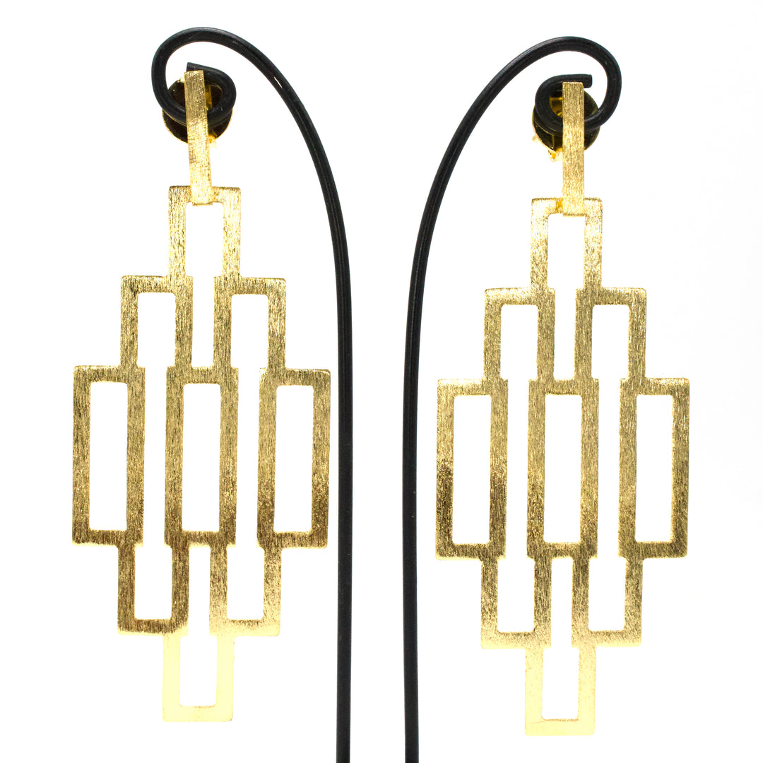 Gilt Art Deco Style Geometric Drop Earrings