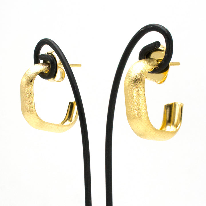 Sandblast Finished 18K Gold over Brass Square Hoop Earrings