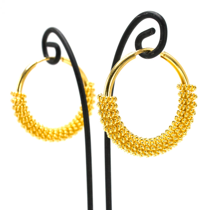 Etruscan Style Granulated Gold Plated Hoops