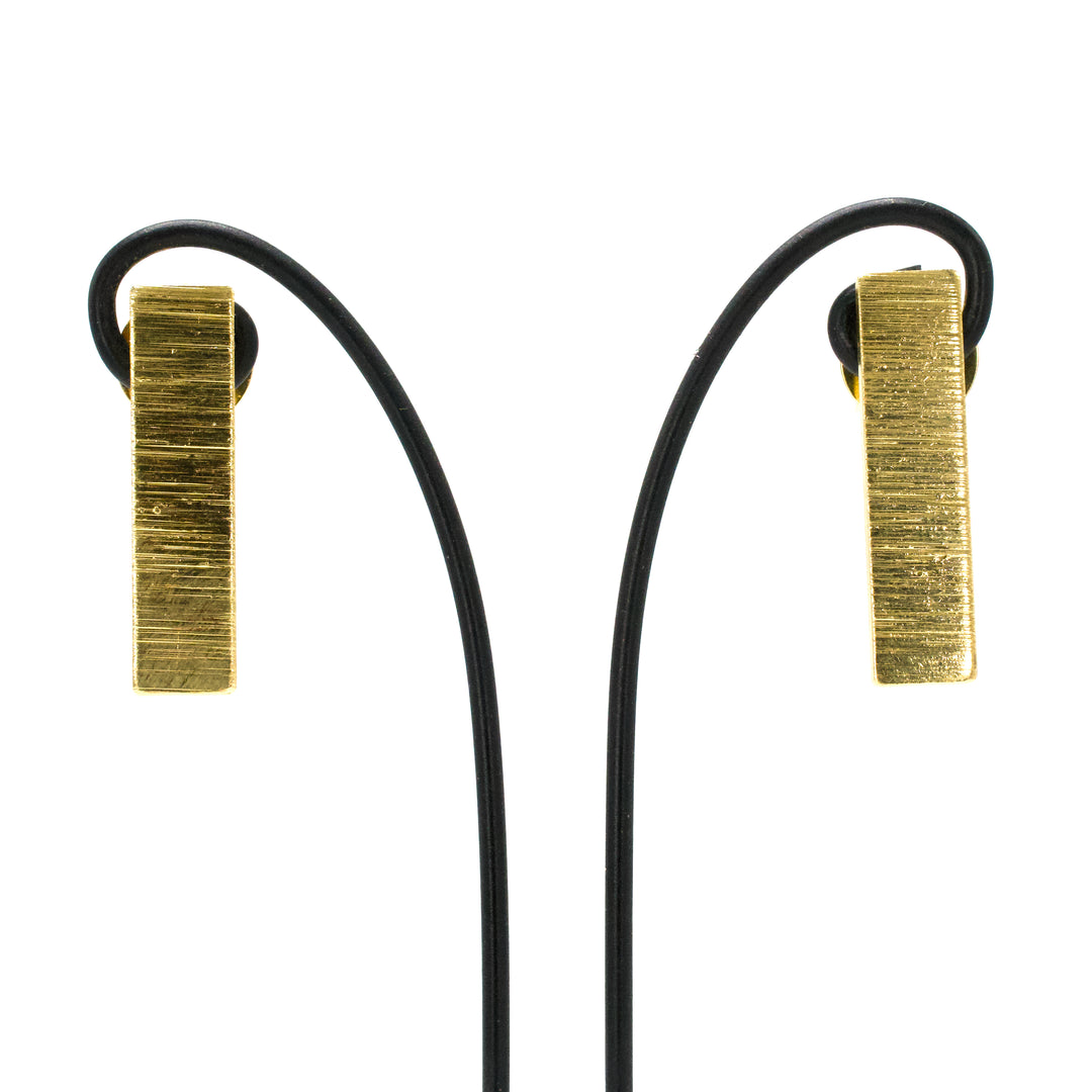 Brush Finished 18K Gold Plated Bar Earrings