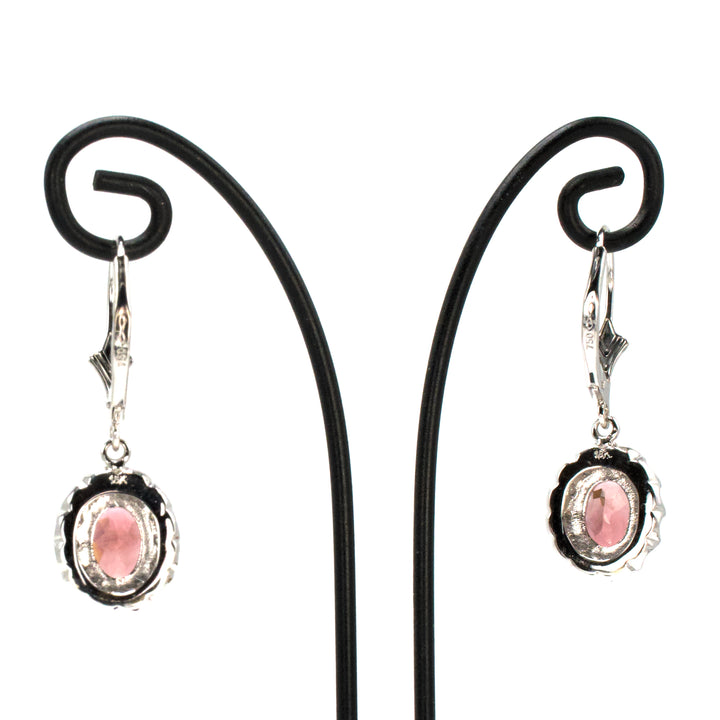 18K White Gold Peach Tourmaline and Diamond Halo Drop Earrings