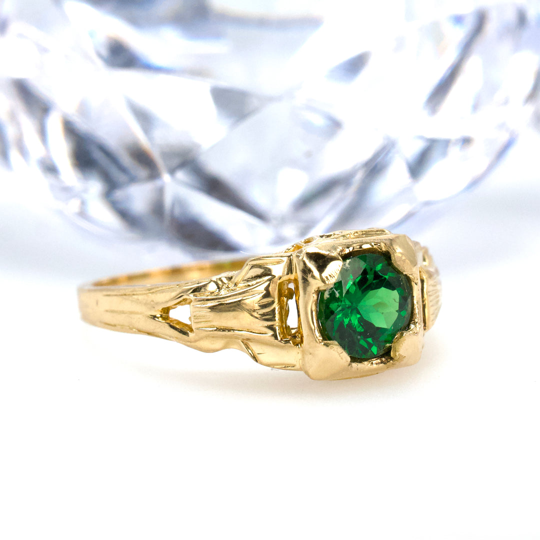 18K Gold Art Deco Hinge Style Solitaire with Tsavorite Garnet