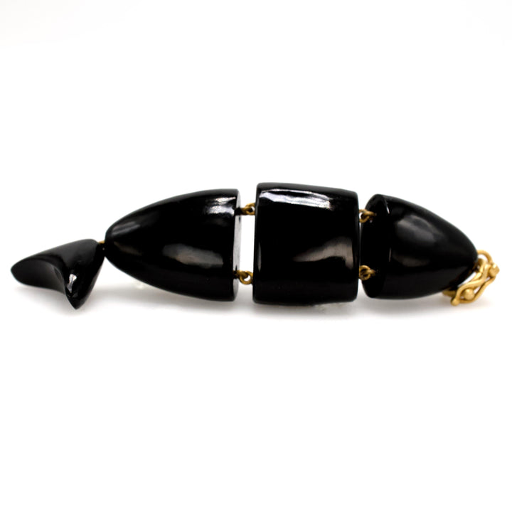 Onyx and Moonstone Articulated Gold Fish Pendant