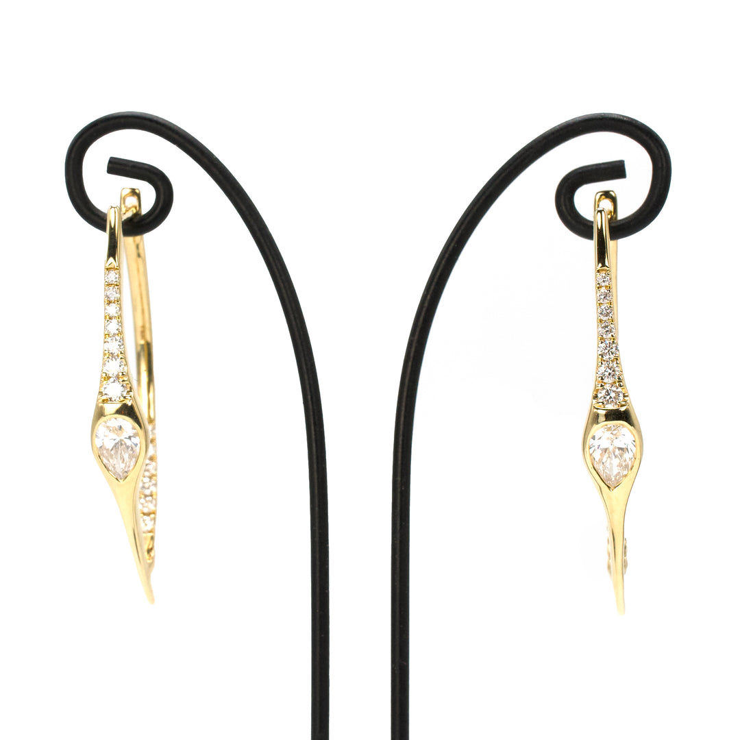 Elongated Diamond Hoop Earrings in Yellow Gold with Pear and Peekaboo Diamonds
