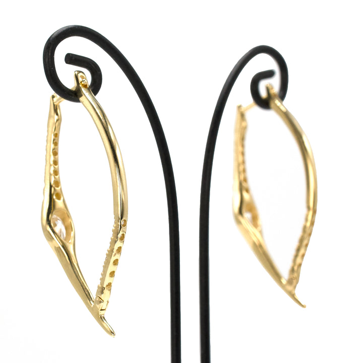 Elongated Diamond Hoop Earrings in Yellow Gold with Pear and Peekaboo Diamonds