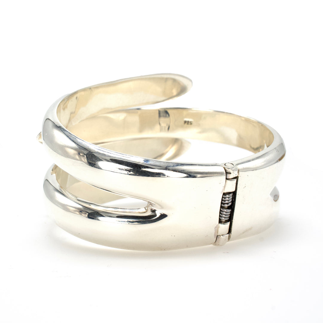 Taxco Sterling Silver Oversized Hinged Claw Cuff Bracelet