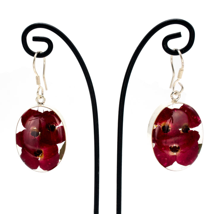 Handmade Taxco Sterling Silver Earrings with Flowers in Lucite