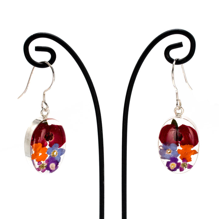 Handmade Taxco Sterling Silver Earrings with Flowers in Lucite