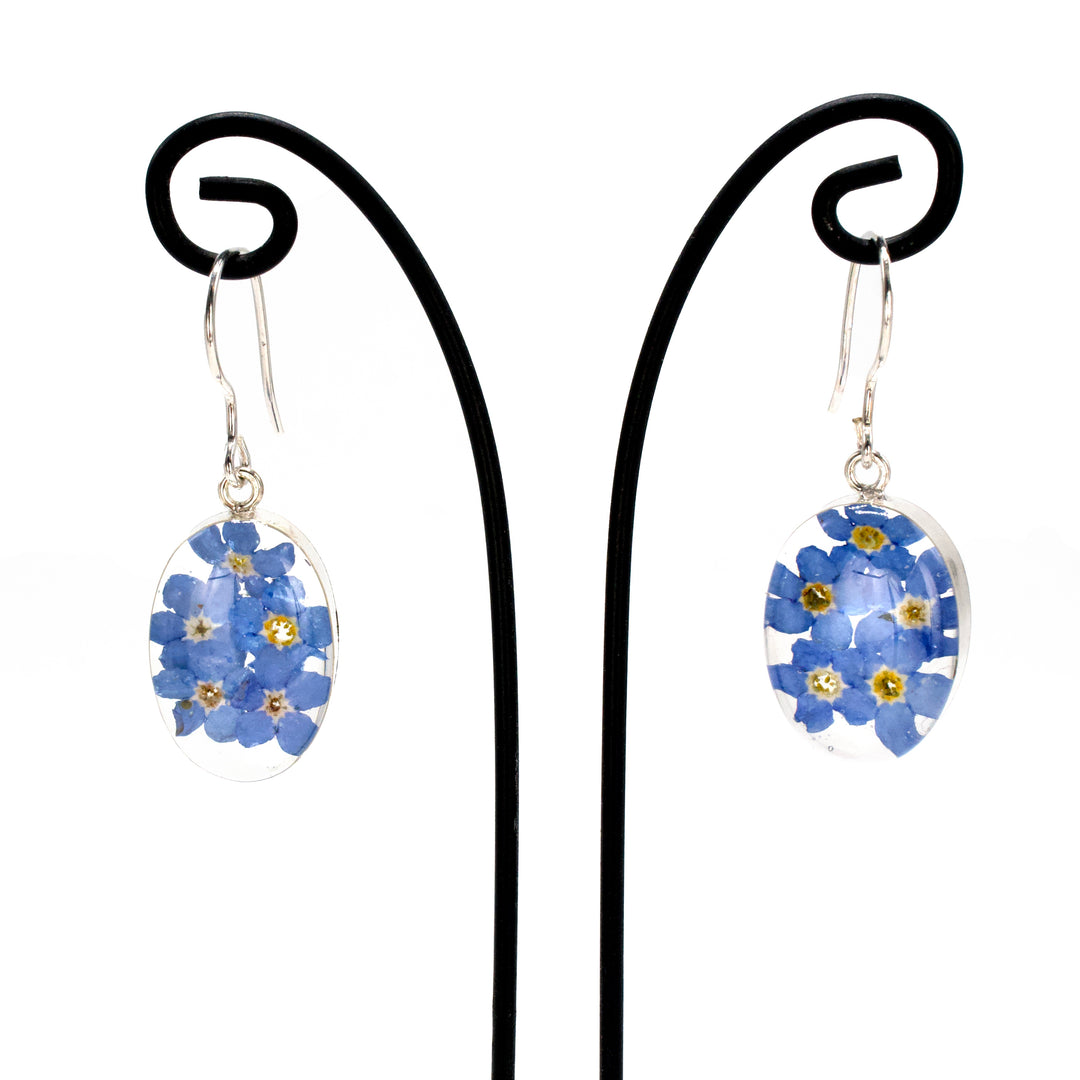 Handmade Taxco Sterling Silver Earrings with Flowers in Lucite