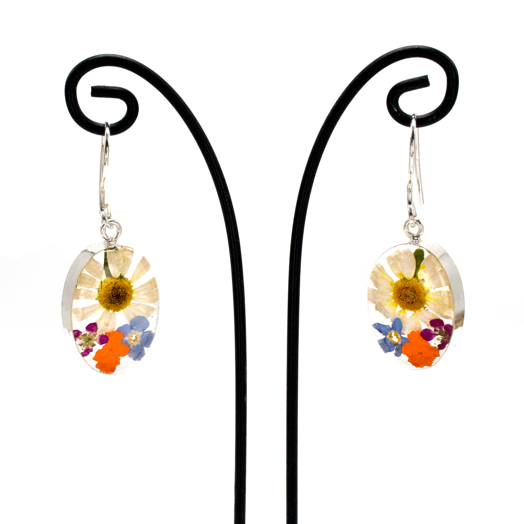 Handmade Taxco Sterling Silver Earrings with Flowers in Lucite